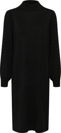 Kaffe Zwart Diep Gebreide Jurk met Zijsplit - Dames - Kleedjes - Zwart - M - Nylon - Kleedjes