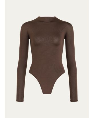 Alaia Semi-Sheer Mock-Neck Bodysuit