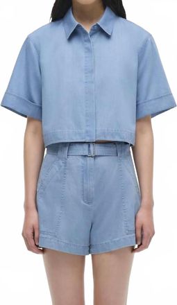 Jonathan Simkhai Bishop Tailored Denim Crop Top In Stratus