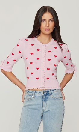 Generation Love Tess Hearts Intarsia Cardigan in Pink at Nordstrom, Size Xx-Small