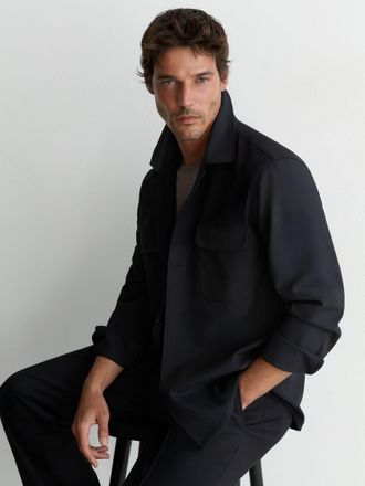 Reiss Navy Twin-pocket Button-through Overshirt, Xxl