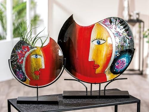 GILDE GLAS art Deko große Vase Gesichtsvase - handbemalte Glasvase mit Metall Ständer - Dekoration Wohnzimmer Höhe 48 cm mehfarbig ab 101,53 €