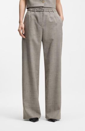 BOSS Tiana Belted High Waist Virgin Wool Blend Wide Leg Pants in Pumice Wool Texture at Nordstrom, Size 10