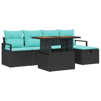 vidaXL Conjunto De Sof&aacute;s De Jard&iacute;n 6 Pcs Negro Rat&aacute;n Sint&eacute;tico Vidaxl