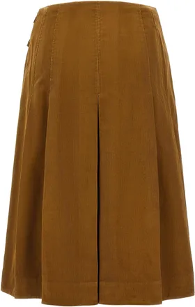 Tory Burch Pleated Corduroy Skirt - Camel