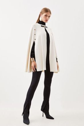 Karen Millen Popper Detail Knit Cape Coat in Cream at Nordstrom, Size X-Small