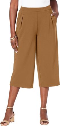 Jessica London Wide-Leg Crop Crepe Pants in Brown Maple at Nordstrom, Size Medium