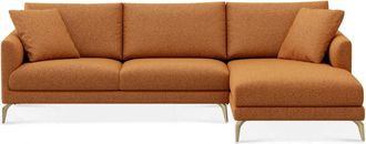 Castlery Lena Chaise Sectional Sofa Right Facing Customized, Performance Boucle Rust, Brass Legs, Spill Resistant, Removable Covers for Castlery