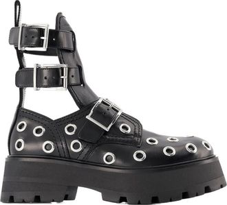 Alexander McQueen Womens Eyelet-Studded Leather Ankle Boot Black