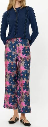 Oliphant Valentina Cropped Flared Leg Pant In Suzani Navy