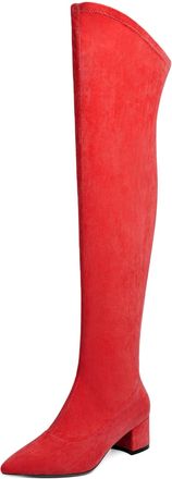 EDEFS Soft Suede Over Knee Boots for Women with 2 Heel and Pointed Toe Suitable for Daily Walking Commuting and Weekend Looks Red UK5