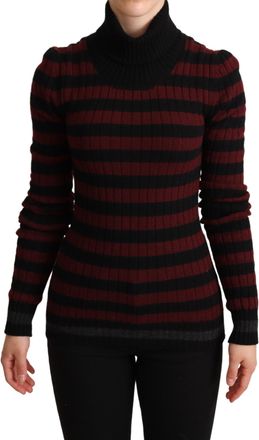 Dolce & Gabbana Womens Wool-Cashmere Striped Sweater Black Virgin