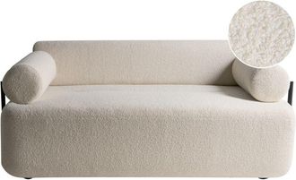 Beliani 2 Seater Sofa Off-White Boucle Fabric Soft Black Elements Modern Style Living Room ELVA