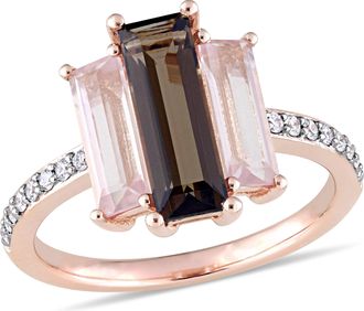 Mimi & Max 3ct TGW Smokey & Rose Quartz 1/7ct TW Diamond Ring 14k Rose Gold