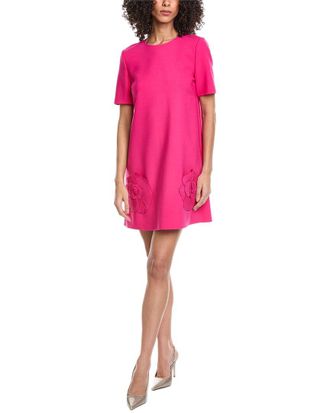 Oscar De La Renta Oscar De La Renta Floral Detail Wool-Blend Shift Dress