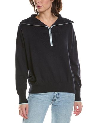 Brodie Tipped 1/2-Zip Cashmere-Blend Pullover