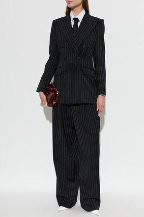 Dolce & Gabbana Wool Striped Trousers, Womens, Black