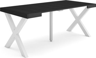 Skraut Home Mesa Consola Extensible, Mesa Comedor Plegable, 180, Para 8 Comensales, Patas Madera Maciza, Estilo Moderno, Negro - Skraut Home
