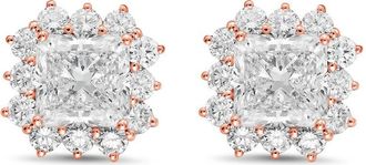Diana M. Jewels 14kt rose gold 12cts lab grown Radiant Cut Diamond Halo Earrings