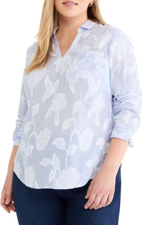 Nic+Zoe Sky Stripe Jacquard Popover Top in Blue Multi at Nordstrom, Size 1X