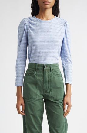 Veronica Beard Bouvet Puff Sleeve Cotton T-Shirt in Ice Blue Multi at Nordstrom, Size X-Small