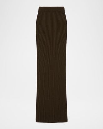 Max Mara Ribbed Wool-Cashmere Maxi Pencil Skirt