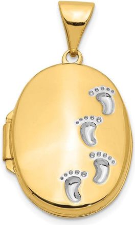 Diamond2Deal 14k Yellow Gold with White Rhodium Footprints Poem on Reverse 17mm Oval Locket