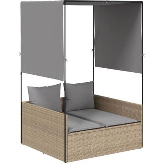 vidaXL Tumbona Doble Con Techo Y Cortinas Rat&aacute;n Sint&eacute;tico Beige Vidaxl