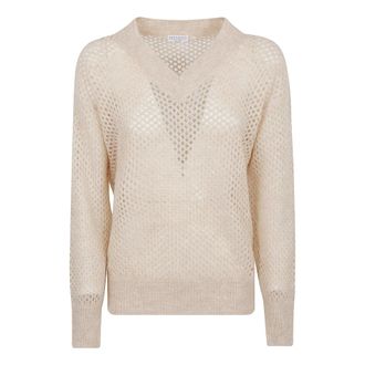 Brunello Cucinelli Truien & Vesten, Dames, Beige, XS, Gezellig Gebreide Trui voor Stijlvolle Look