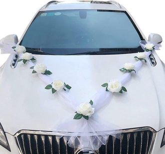 OEM Decoraci&oacute;n Para Coche De Bodas: Cinta Con Flores Artificiales - Blanco