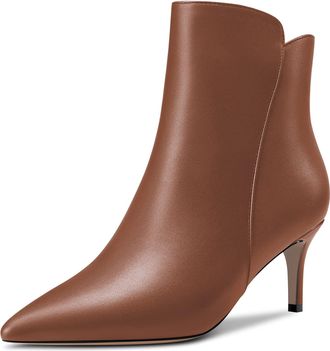 Castamere Women Stiletto Mid Kitten Heel Pointed Toe Ankle Boots Short Bootie Zipper Slip-on Classic Dress Office 6.5 CM Heels Boots Brown Matte 7.5 UK