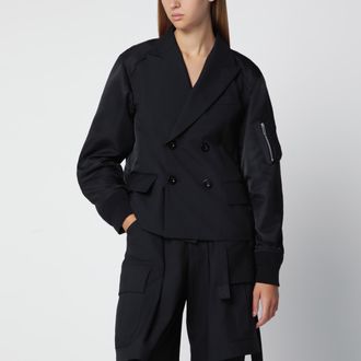 sacai Black double-breasted wool and nylon blend jacket