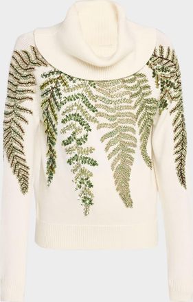 Oscar De La Renta Fern Crystal Embroidered Turtleneck Sweater