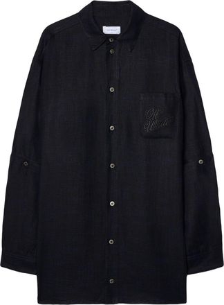 Off-white logo-embroidered panelled linen shirt jacket - men - Linen/Flax - S - Black