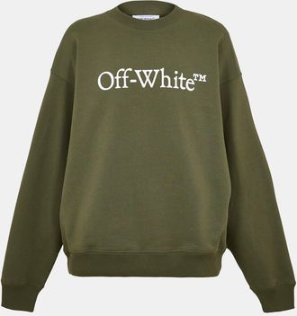 Off-white Mens Off White Lettering Crew Neck Ribbed Collar Long Sleeve Sweatshirt in Moss/White - Size X-Small