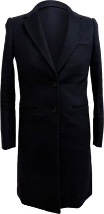 Joseph Single-Breasted Coat with Pockets in Navy Blue Wool