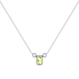 LuvMyJewelry Emerald Cut Peridot & Diamond 14K Gold Birthstone Necklace in White Gold at Nordstrom