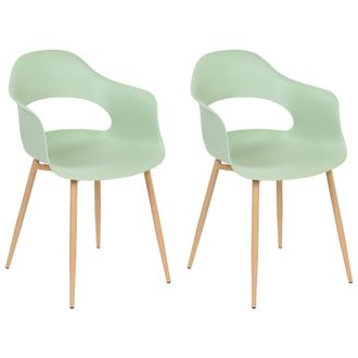 Beliani Conjunto De 2 Sillas De Comedor Verde Claro Madera Clara Material Sint&eacute;tico Patas Utica
