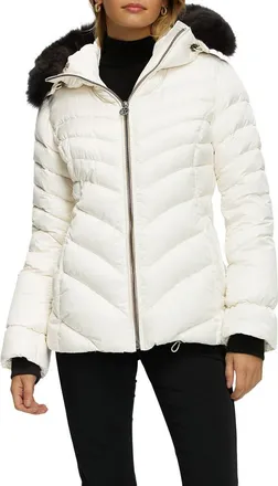 Gorski Apres-Ski Chevron Parka with Detachable Toscana Lamb Hood Trim in Ivory/black at Nordstrom, Size X-Small