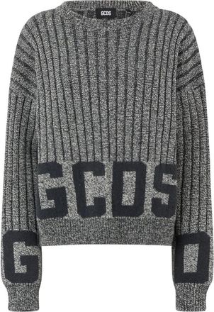 GCDS Ribbed Low Logo Sweater - Dames - Ronde hals truien - Grijs - L - Katoen - Truien & Vesten