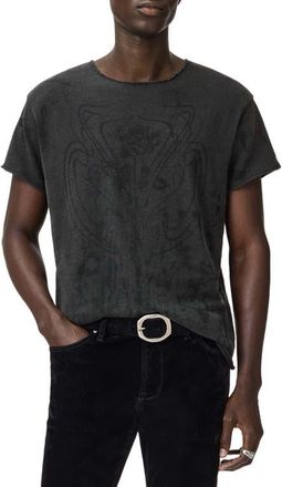 John Varvatos Relaxed Fit Raw Edge Organic Cotton T-Shirt in Charcoal at Nordstrom, Size Xx-Large