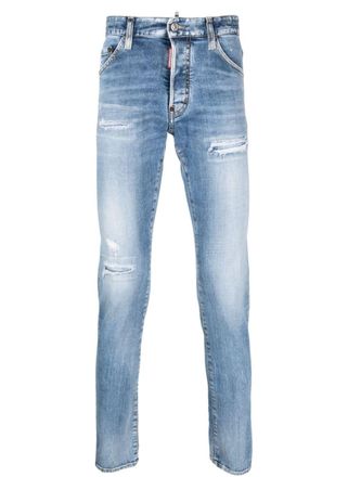 Dsquared2 distressed straight-leg jeans - men - Spandex/Elastane/Cotton/Cotton/Polyester/Calf Leather - 44 - Blue