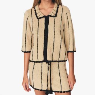 The Garment April Crochet Polo Top In Tan/black