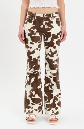 Daze Lowkey Cow Print Flare Jeans in Spotted at Nordstrom, Size 31
