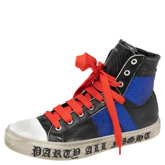 Amiri Black/blue Leather And Glitter Sunset Lace High Top Sneakers