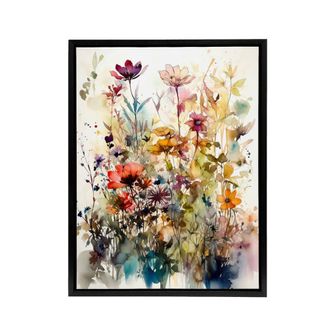 Artery8 Spring Wild Flowers Watercolour Framed Canvas Wall Art Print | Size: W24 x H32