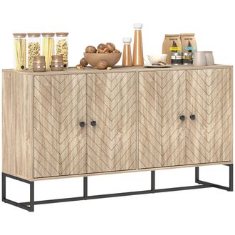OEM Aparador De Sal&oacute;n Con 4 Puertas Con Dise&ntilde;o Chevron Estantes Ajustables Patas De Acero 140,5x40x81,5 Cm Roble