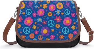 Generic Flower Peace Sign Womens Crossbody Bag Fashion Shoulder Handbags Message Tote Bag with Adjustable Strap