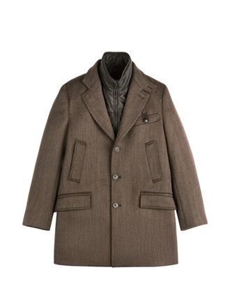 Fay Structured Brown Coat with Tailored Silhouette and Quilted Vest