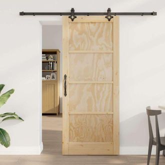 vidaXL Puerta Corredera Manual Natural Y Negro 83 X 202 Cm Vidaxl